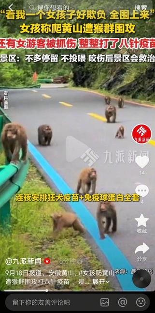一名95后姑娘，本是为了看黄山西海大峡谷的风景进山，结果差点被一群野猴“教做人”