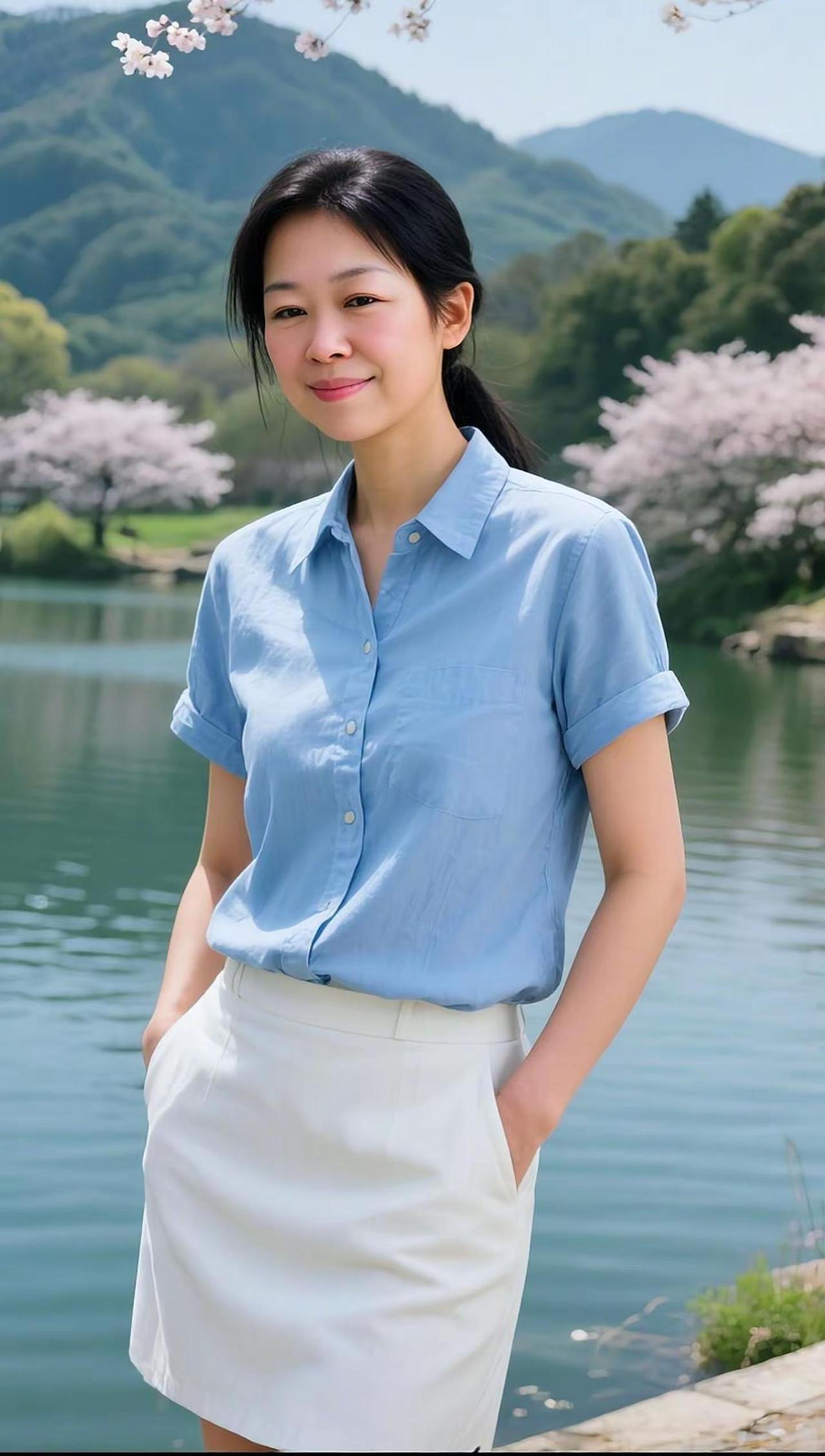 山青水秀人更美。AI湖畔清新照
