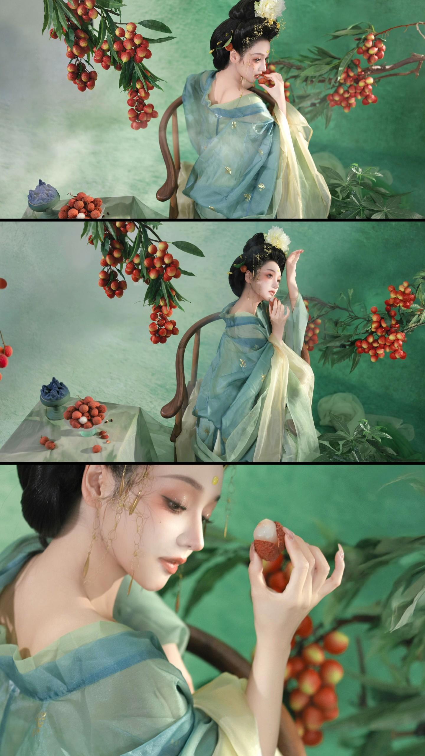 贵妃的荔枝树。假如荔枝可以移到长安… 出镜：猫猫 妆造：穆然 同行：远山
