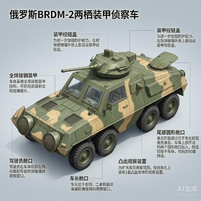 军事ai新视野 俄罗斯BRDM-2两栖装甲侦察车BRDM-2是苏联于20世纪60