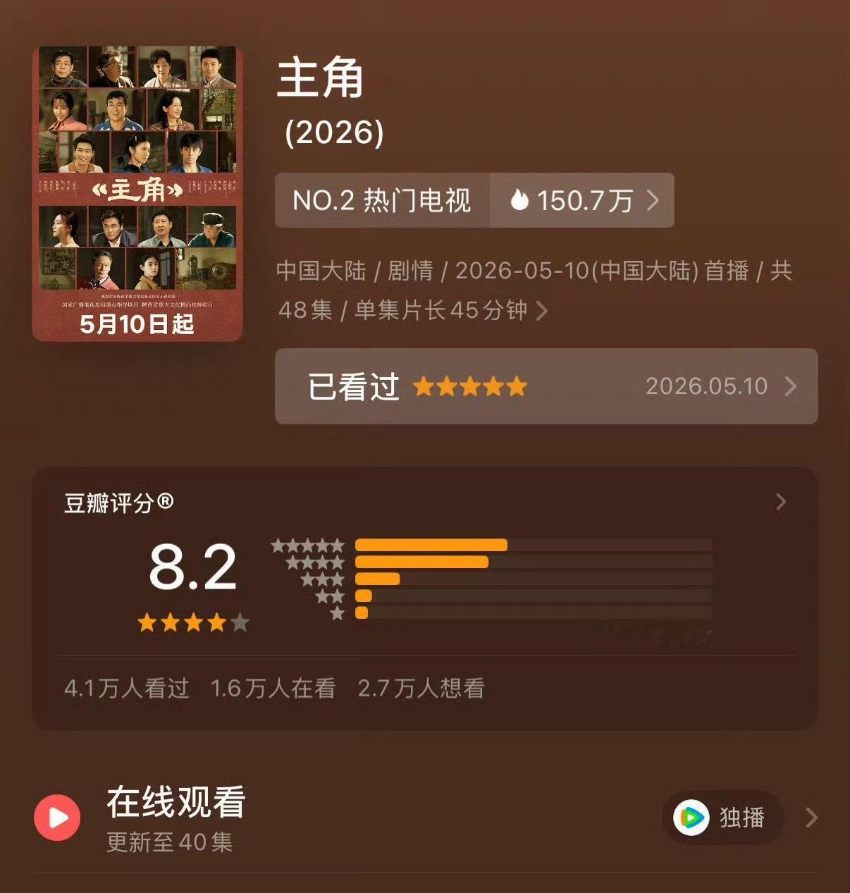 《主角》开分8.2 好剧值得