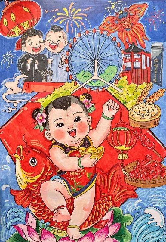 天津小学生的年画欣赏：
  各种不同风格的连年有余，
全部来自小学生的构思和创作
