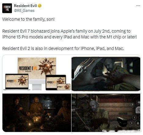 #生化危机7登陆iOS# 卡普空今天宣布，7月2日 将会在苹果 iPhone、i
