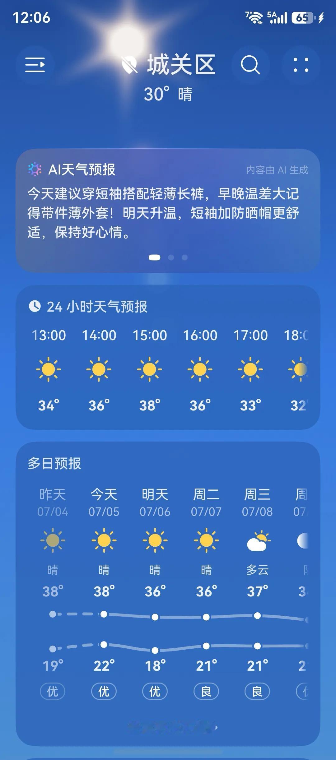 早上理发，店主是个中年妇女，一边理发一边给我说，这两天兰州太热了，跟入伏天一样，