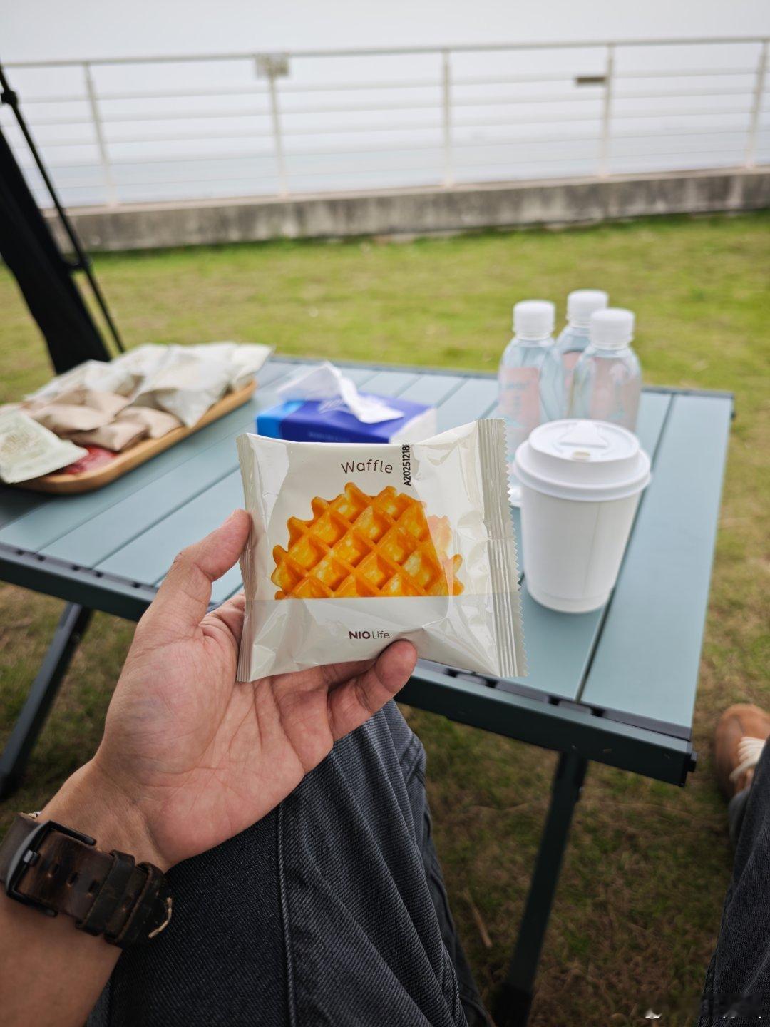 假装在露营🏕️太好了，这有肉松味的华夫饼！ 