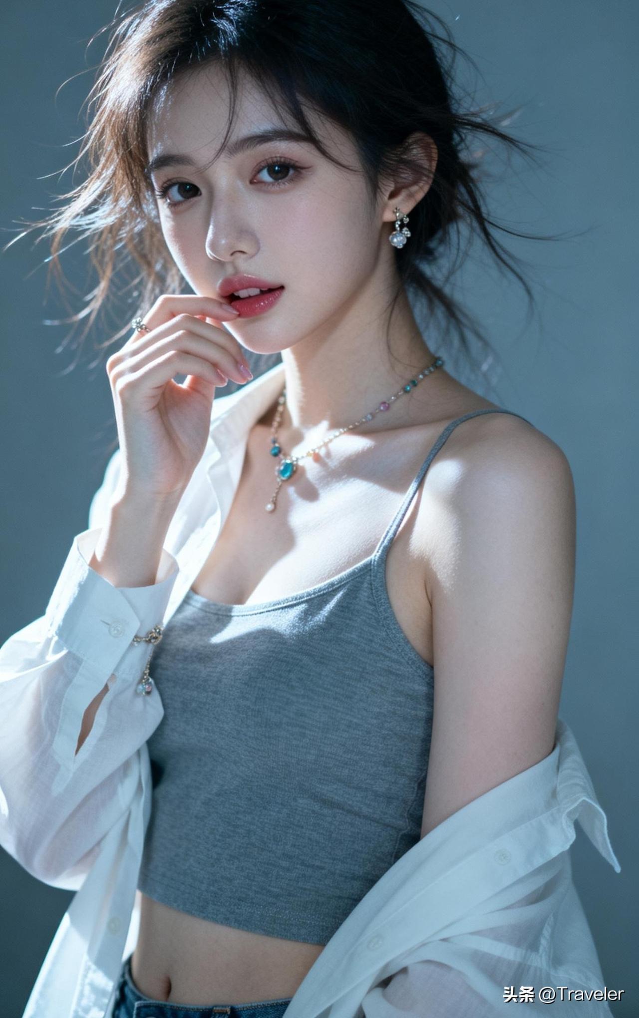 这位美女在思考，好有魅力啊！
