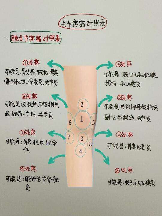 今日学习打卡——关节疼痛对照表