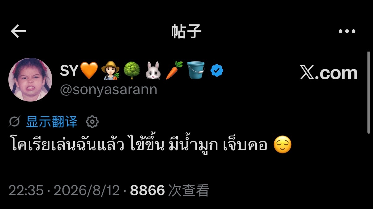 🐰：韩国把我折腾惨了，发烧了，还有流鼻涕、喉咙痛 😌 