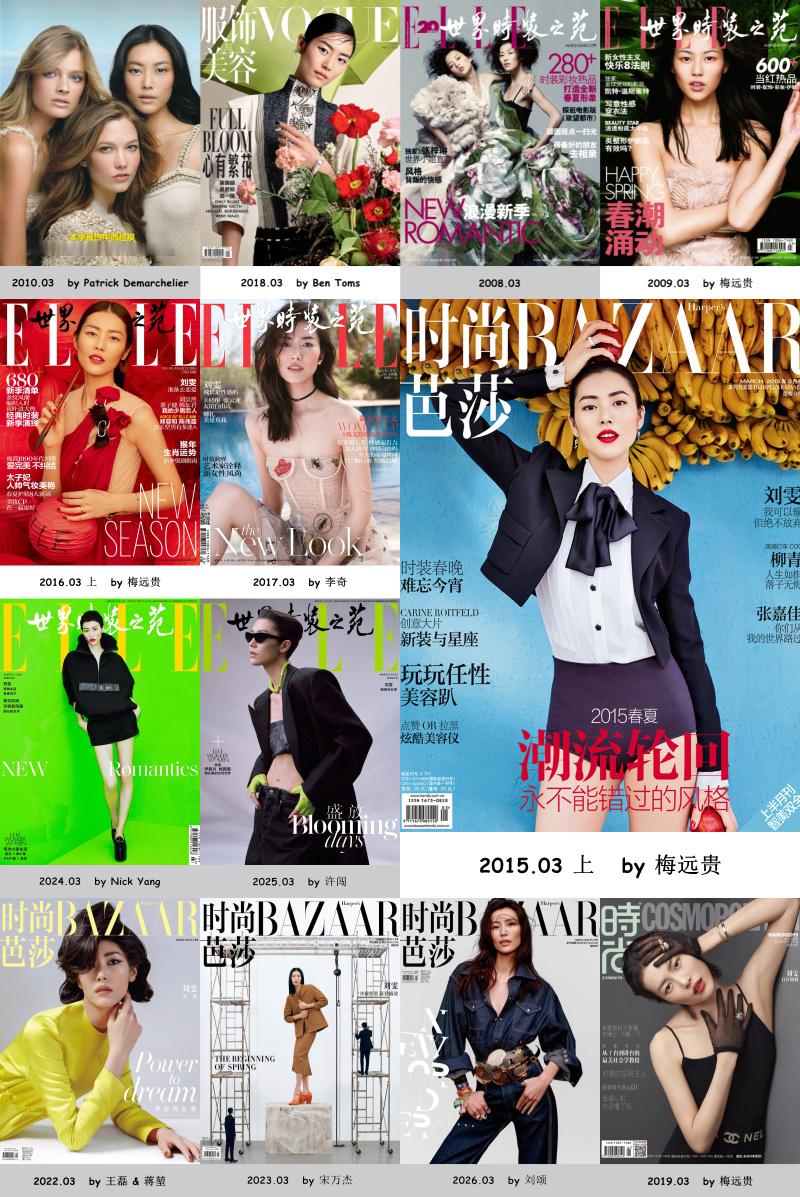【专题】  ——  五大女刊三月封面刊数统计（模特）十三刊 ：刘雯十刊 ：贺聪九