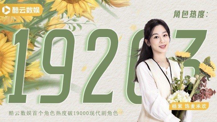 杨紫主演承欢记个人角色麦承欢成为酷云首位破19000的现代剧角色。承欢记峰值收视