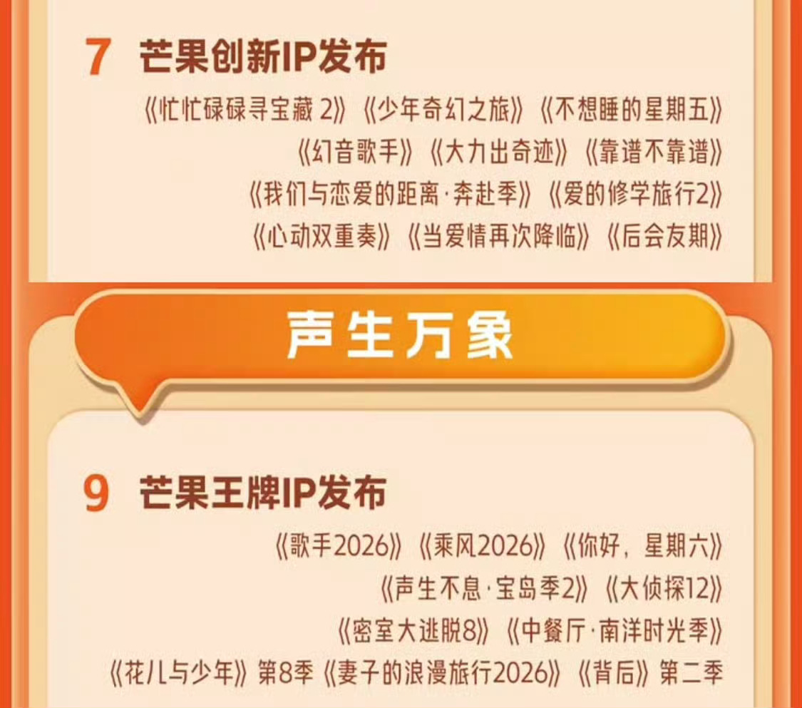 芒果春夏大会写了声生不息宝岛季2，不知道哪些台女要来，其实浪七几个姐姐不如直接保