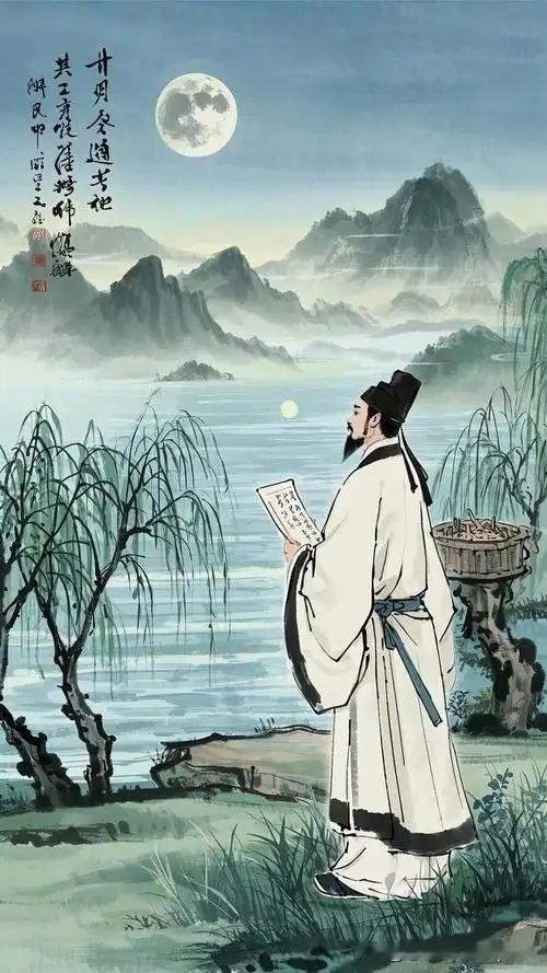 《停舟步月访春伯》
——宋·韩淲
一溪明月汎清深，
醉泊滩头筱径阴。
静夜蛙声鸣