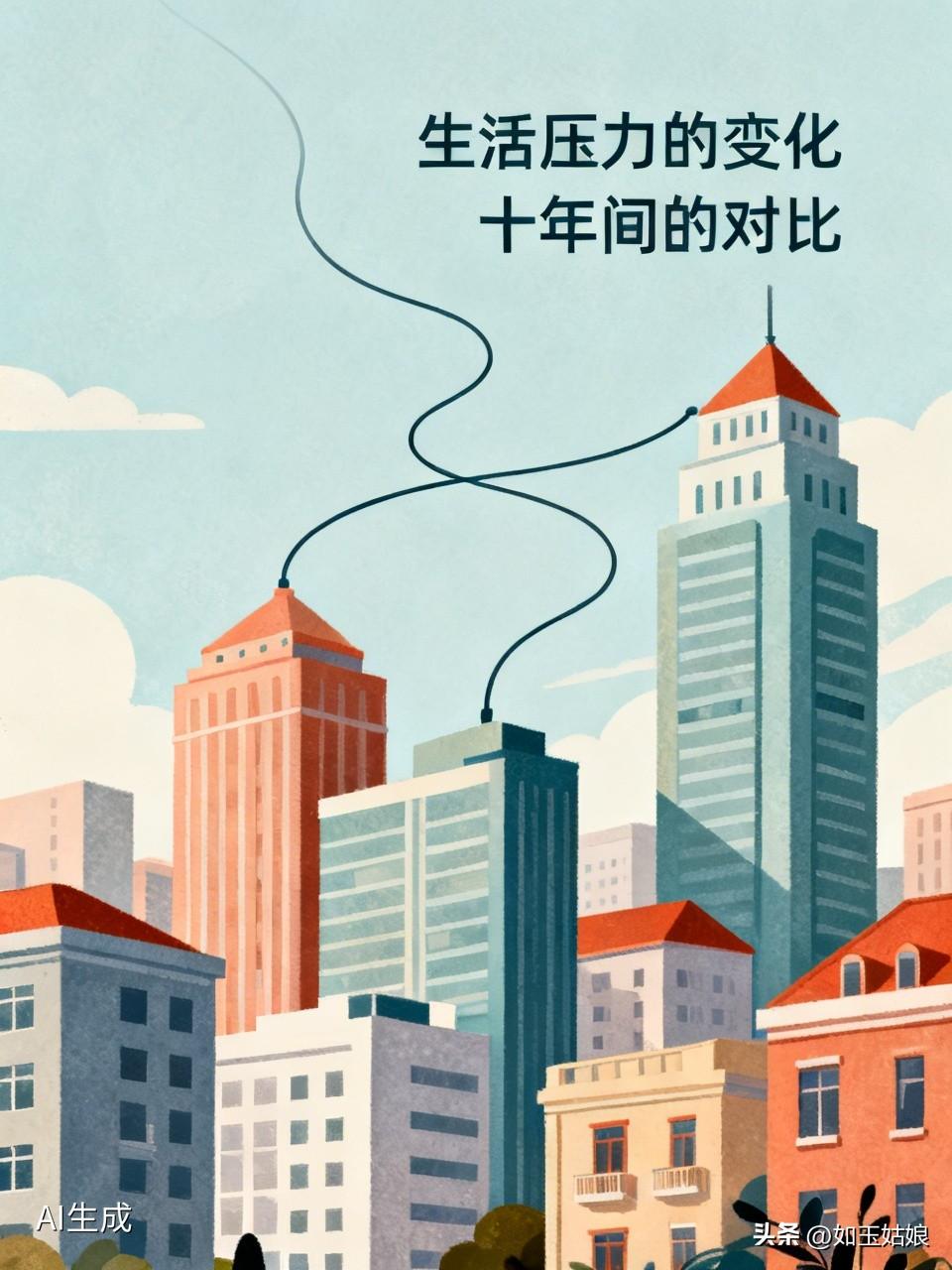 我认为大很多，现在生活压力确实比十年前大很多。就拿住房来说，十年前房价虽也不低，