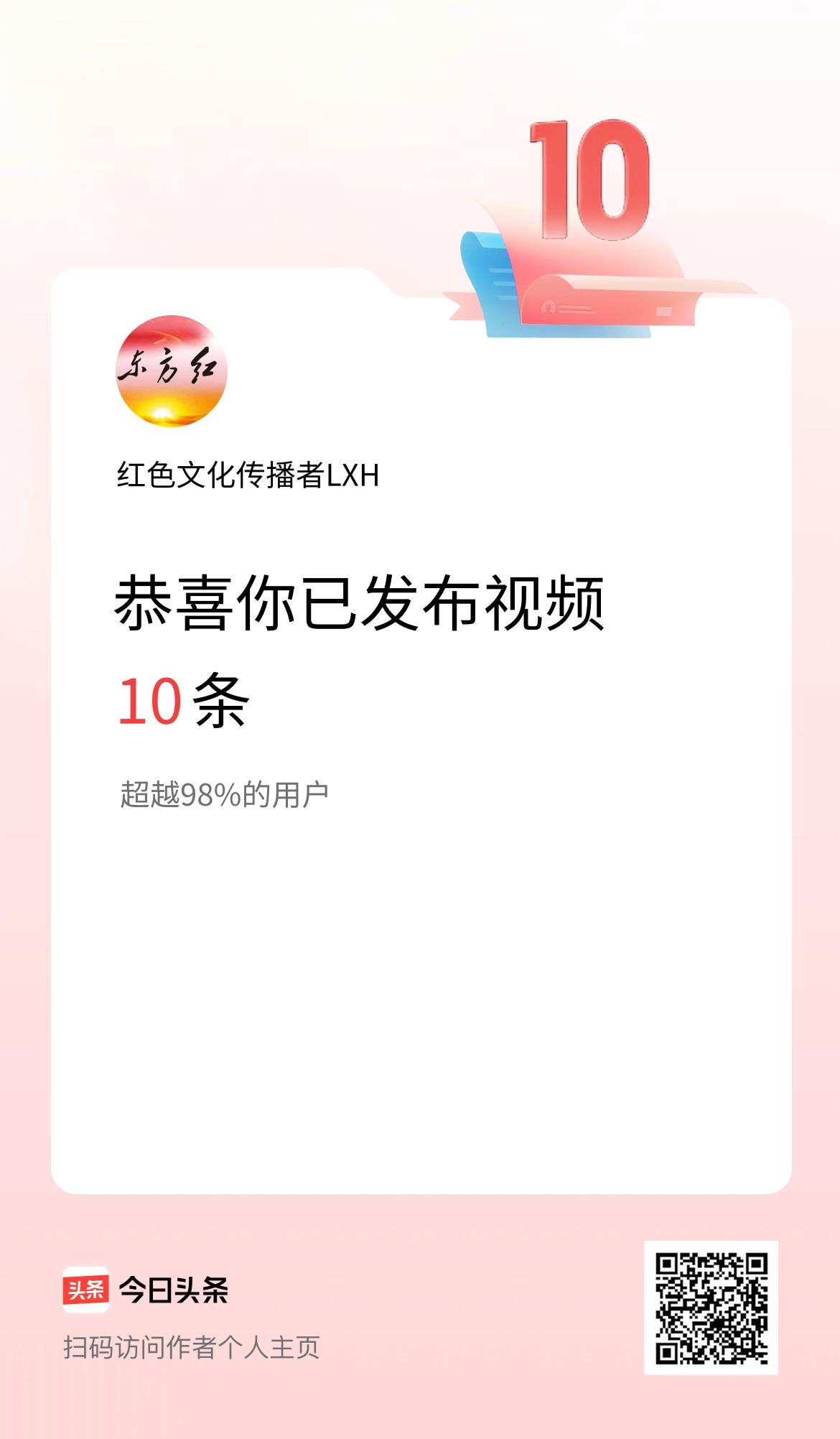 我在头条累计视频投稿10个