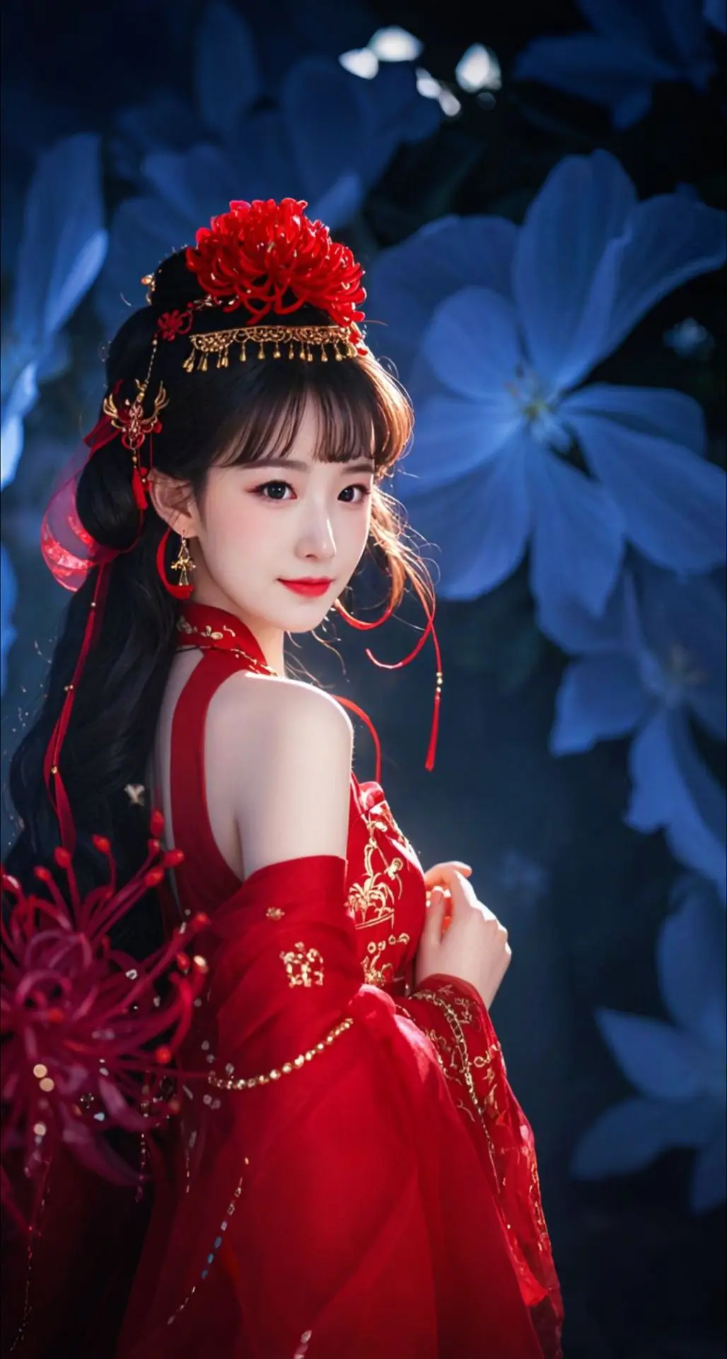 AI扩图 红衣幽梦少女