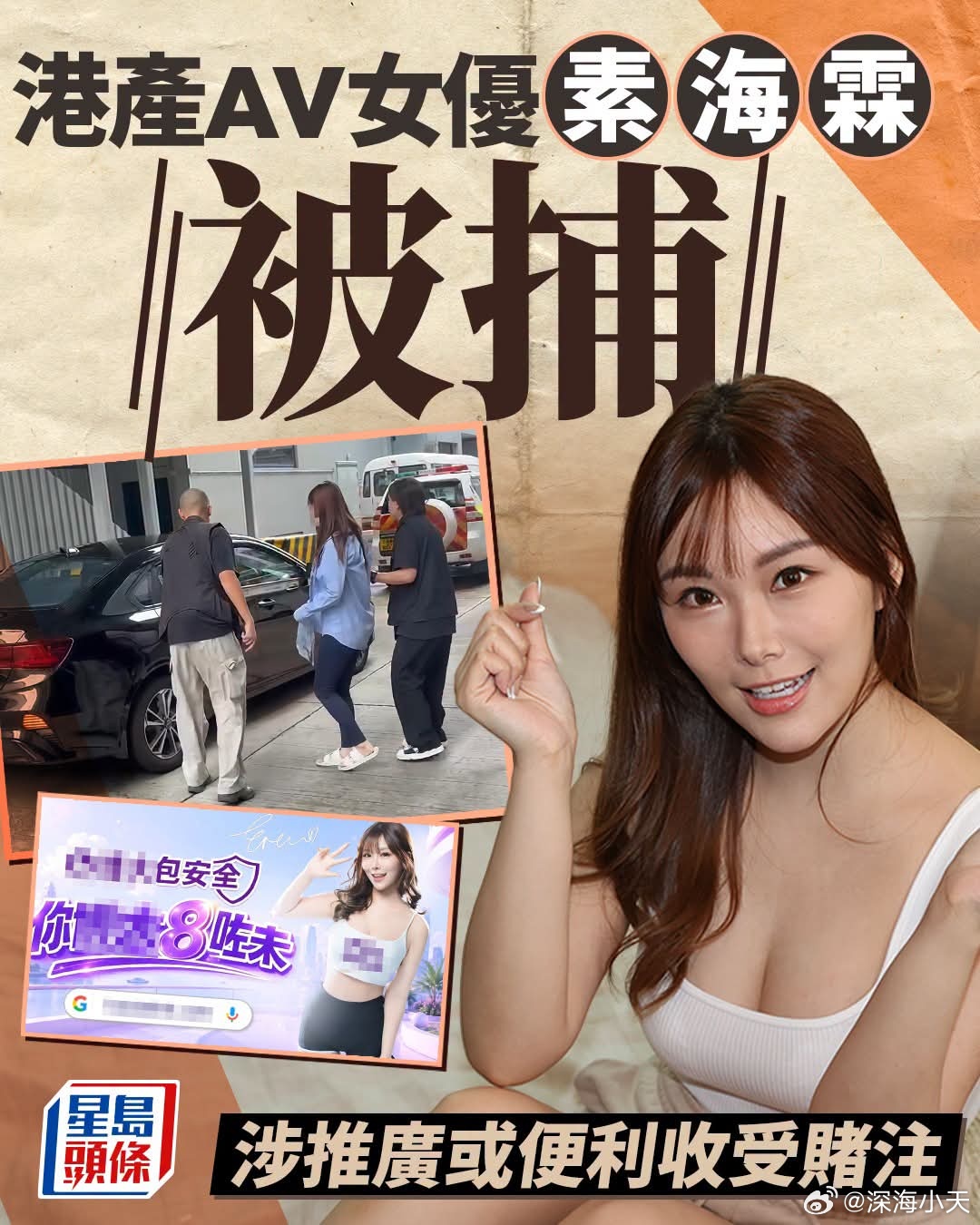 港产AV女优被捕香港西九龙总区重案组人员今（25日）在深水埗拘捕一名二十九岁姓苏