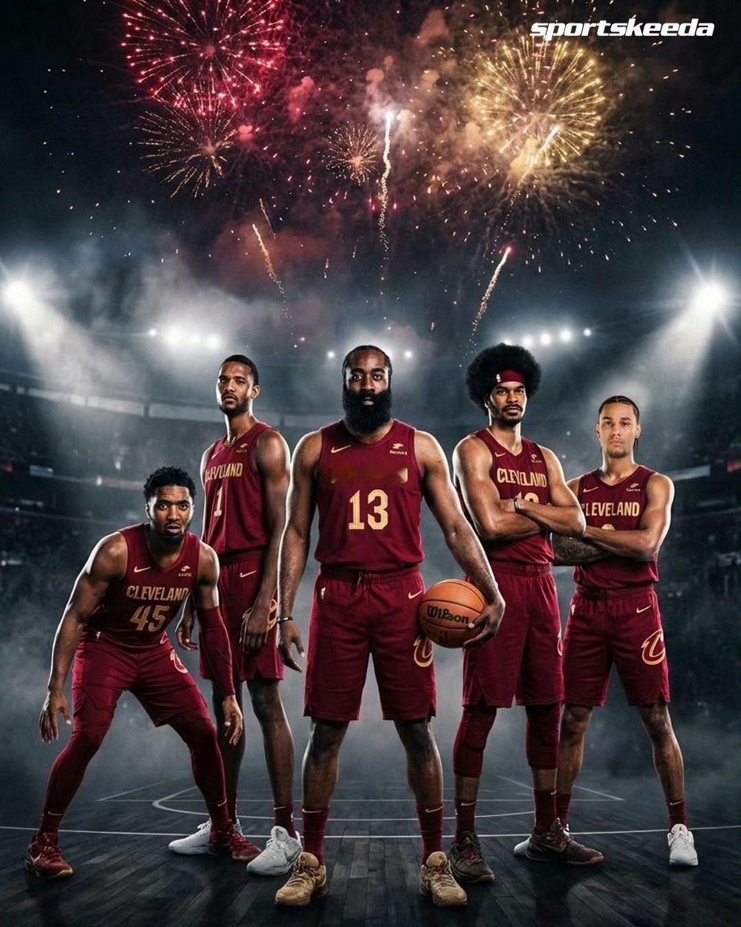 骑士预计首发为：哈登、米切尔、泰森、莫布里、阿伦你觉得骑士首发什么水平？ 哈登被