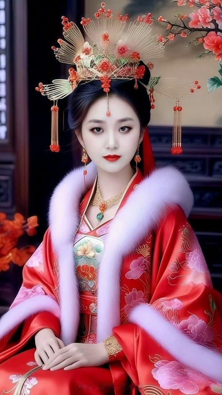 穿越千年的东方美人，红衣华服，惊艳时光。