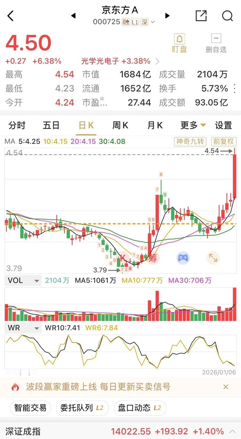 京东方涨超6%，TCL科技涨停后未能持续封板打开，涨8.35%，本交易日是近年来