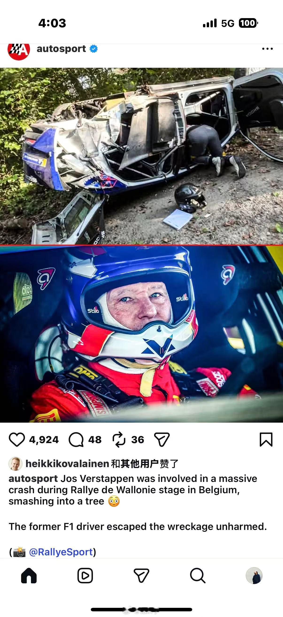 老维斯塔潘在拉力比赛中翻车F1维斯塔潘