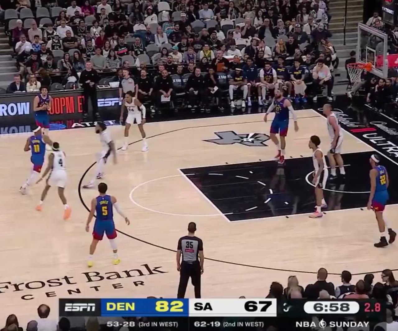 掘金是真想放水，可惜马刺是真投不进啊。。。

1.掘金全场让5个主力
2.半场再