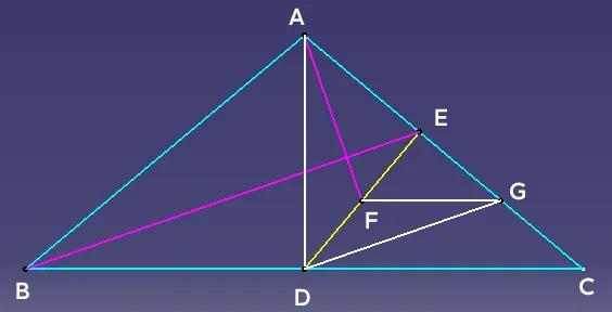 利用等腰三角形三线合一证明垂直
如图，△ABC中，AB=AC，过BC中点D作DE