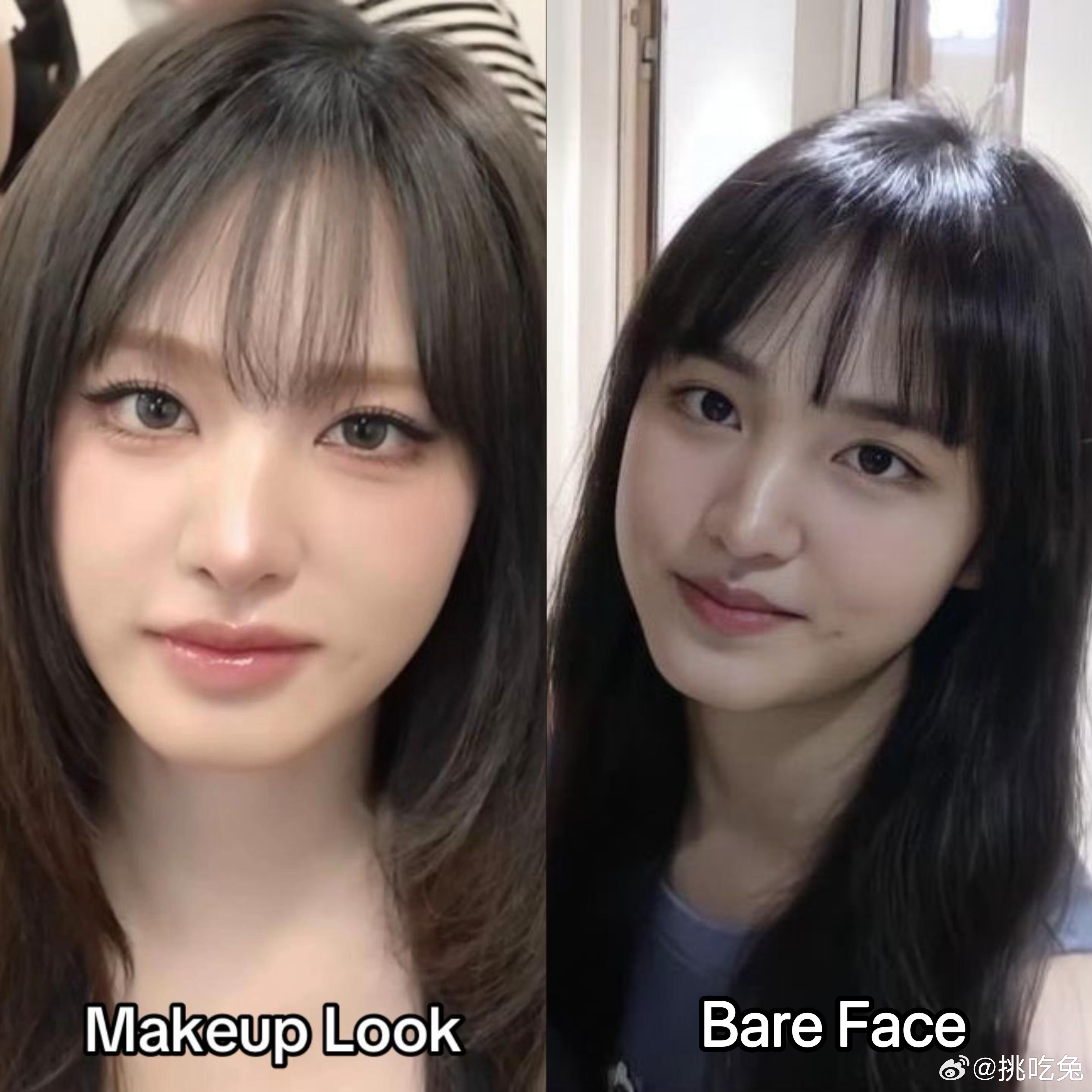 女爱豆妆容VS素颜对比 