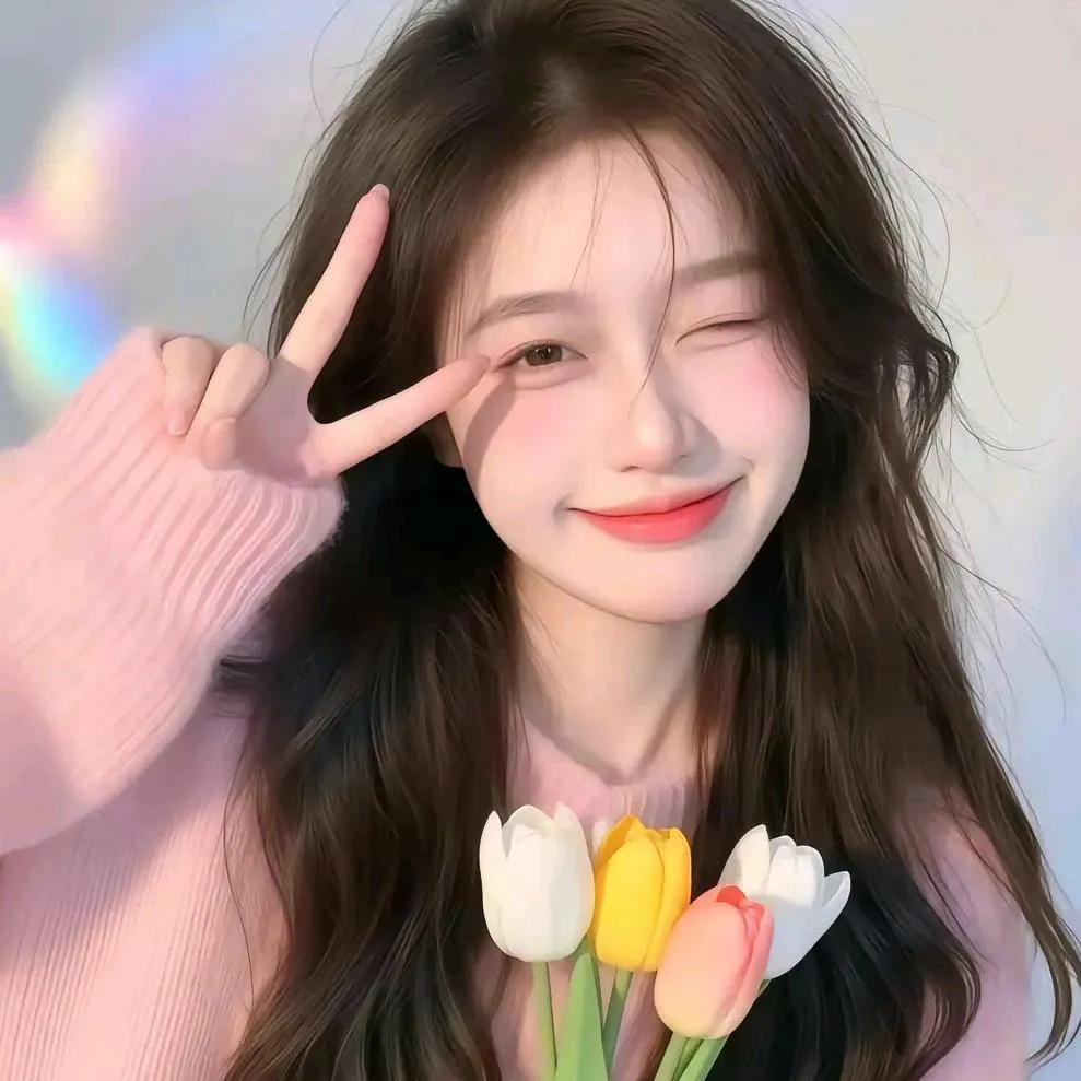 元气少女手捧鲜花，微笑比V，元气满满！🌸😊