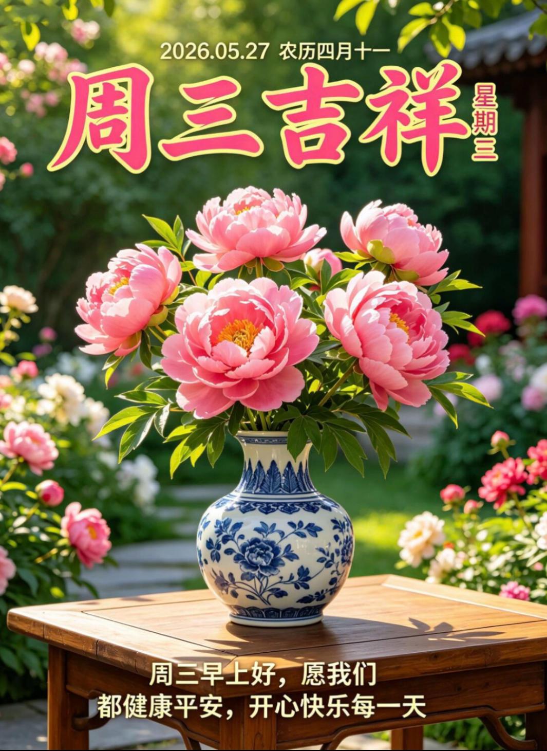 晨光破晓，迎来周三，新的日子温柔启程。一份问候，承载牵挂；一份祝福，是真挚的情意