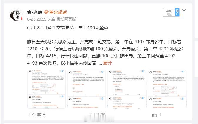 6月22日-6月26日黄金周总结 ：共计拿下1105点！本周盈亏统计：周一+13