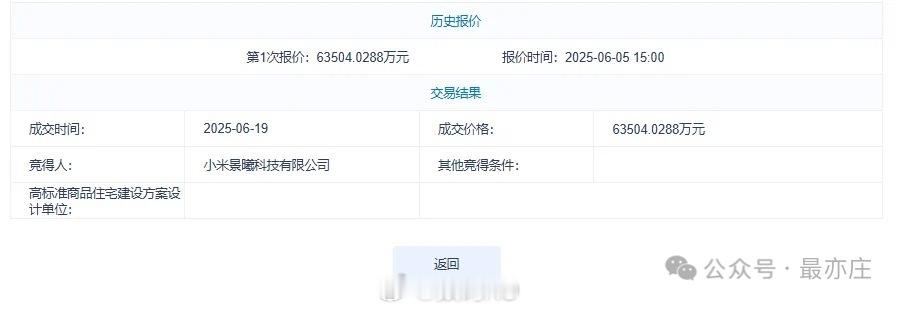 小米汽车三期地块成交，占地约727亩，48.47万平方米，成交价6.35亿，明年