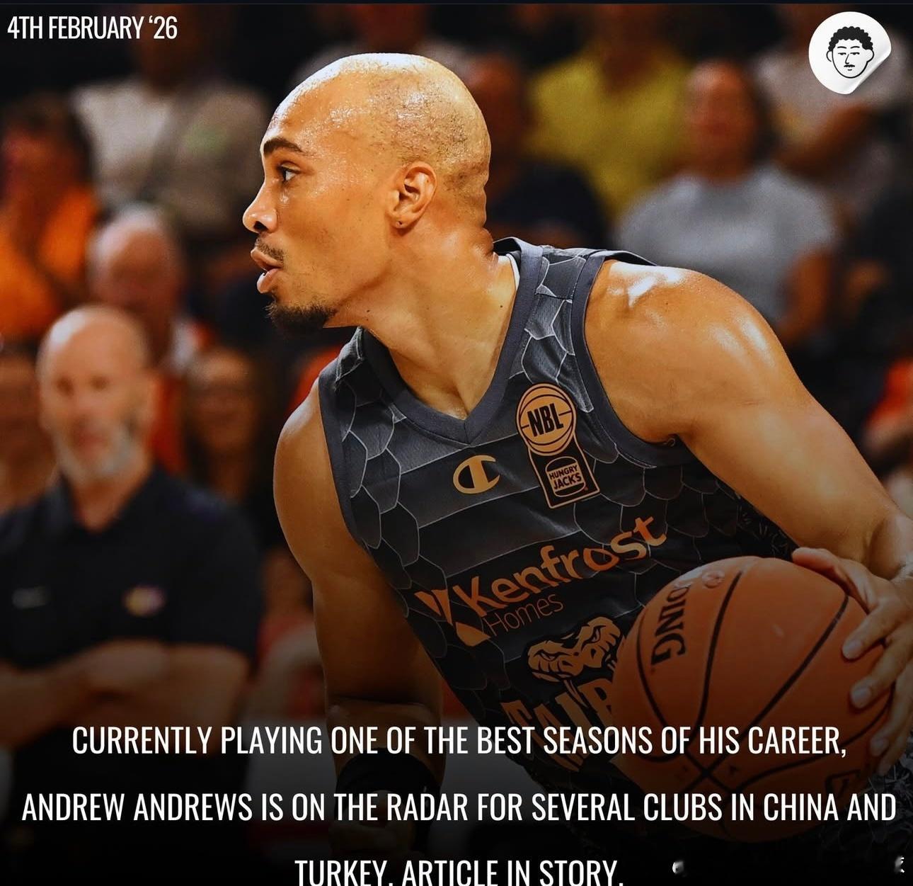 本赛季澳篮联赛最有节目的美国后卫安德鲁斯要来CBA了，所在球队凯恩斯目前倒数第二