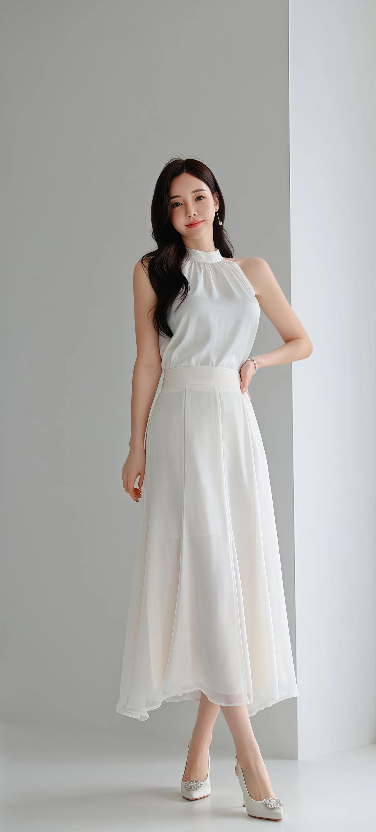 优雅白裙，清新自然，尽显女性魅力！🌸👗💃