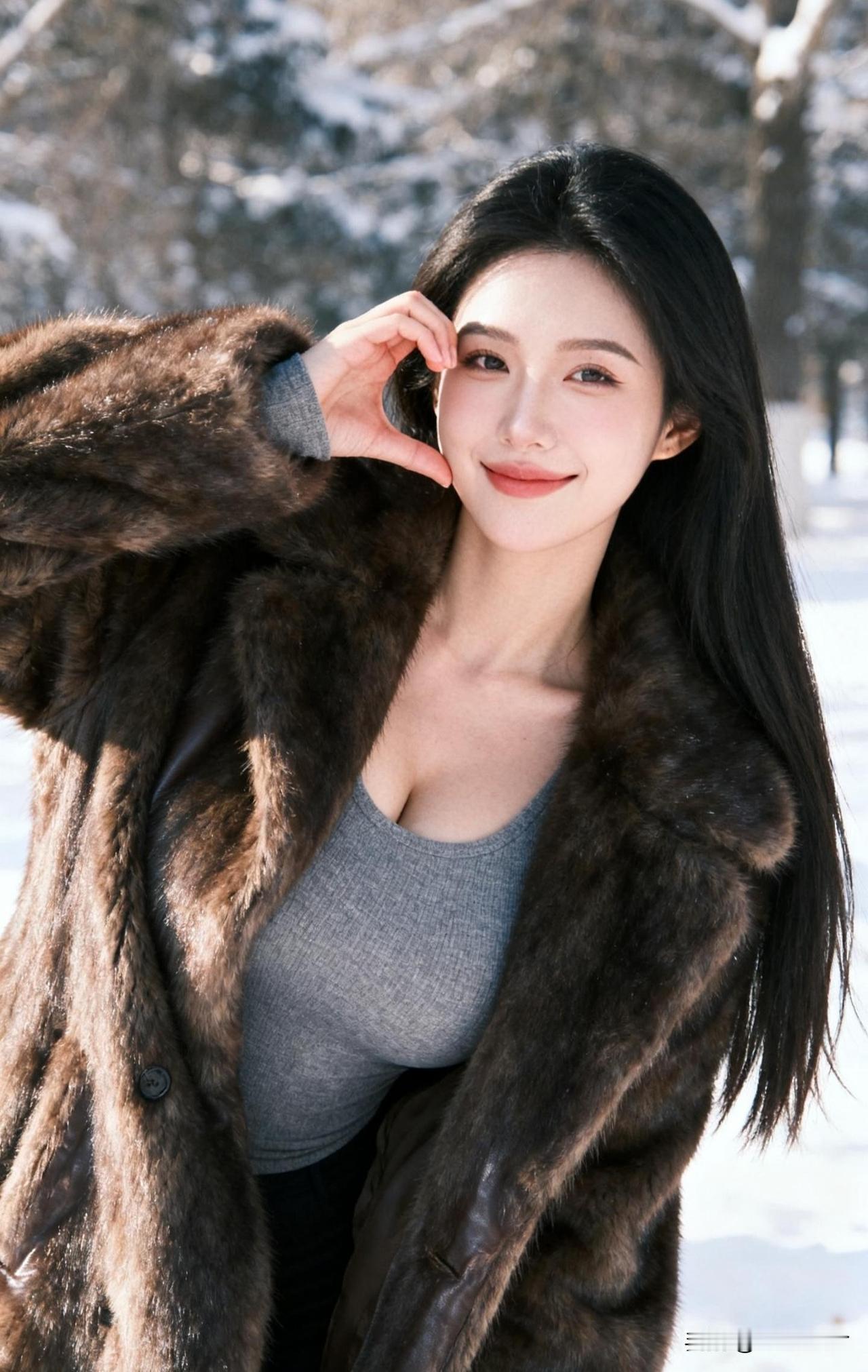 冬日暖阳下，甜美女孩与毛绒大衣的完美搭配，温暖又时尚！🌞👗💄