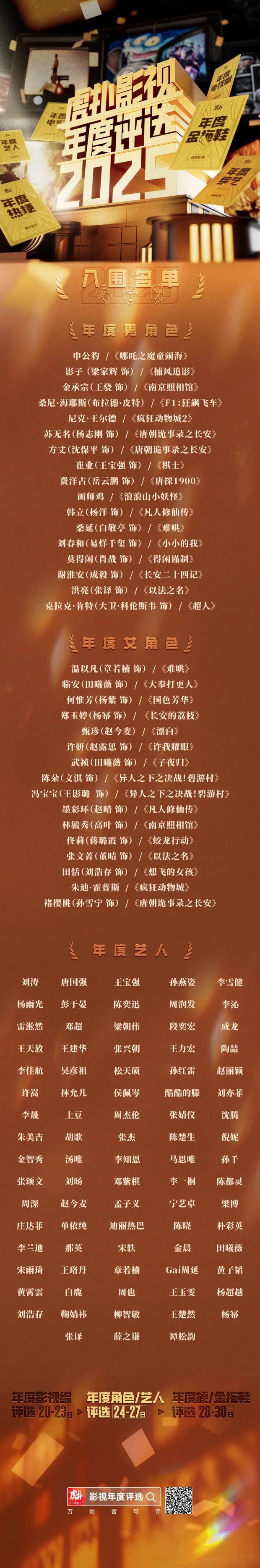 [2025影视年度评选]年度角色&艺人评选开启，谁是你心里的TOP1？年度影视综