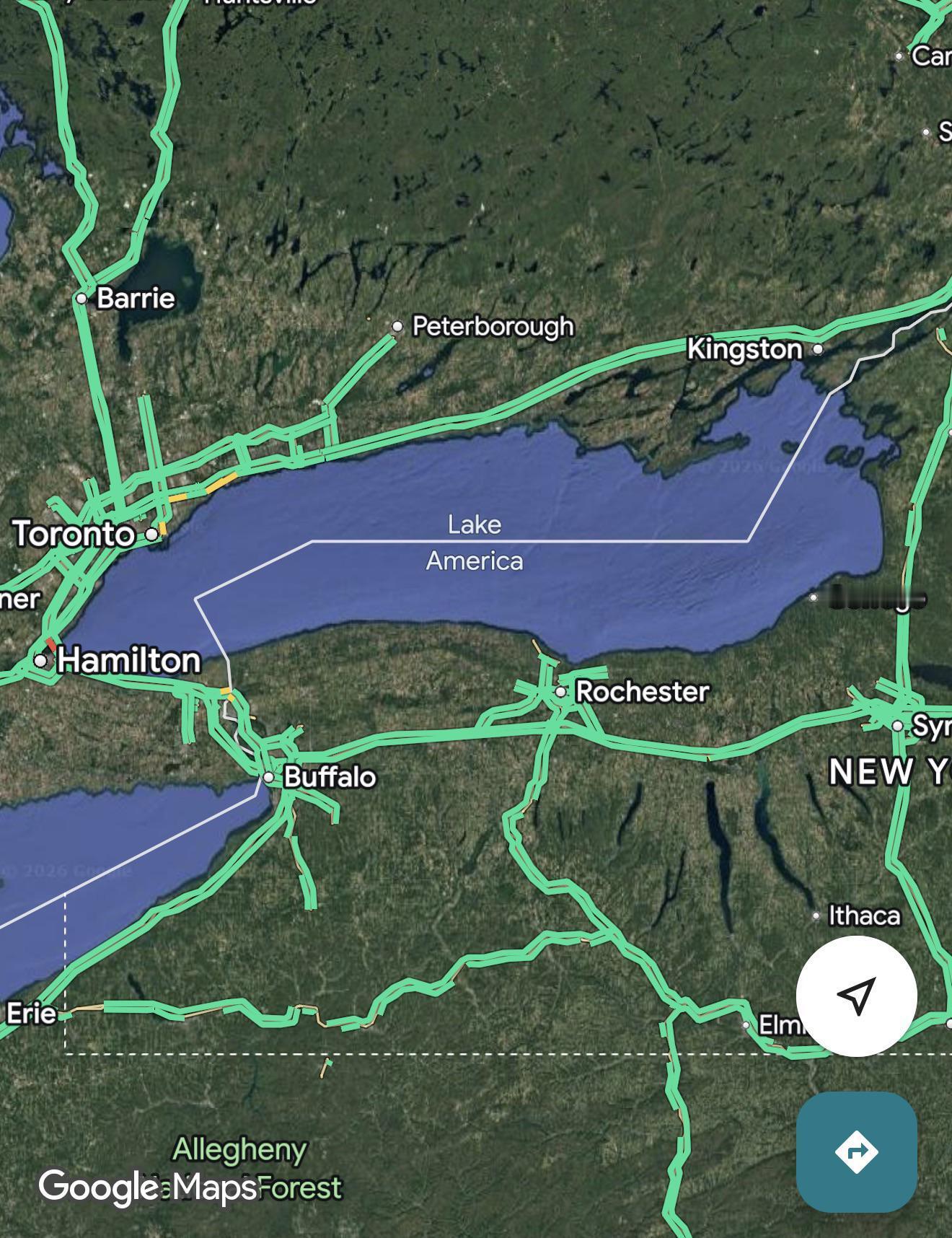目前，美国境内的 Google 地图显示的是“Lake America”（美国湖