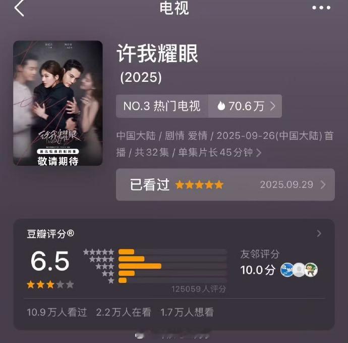 许我耀眼豆瓣6.5分许我耀眼豆瓣6.5 许我耀眼豆瓣6.5分，怎么说 ​​​