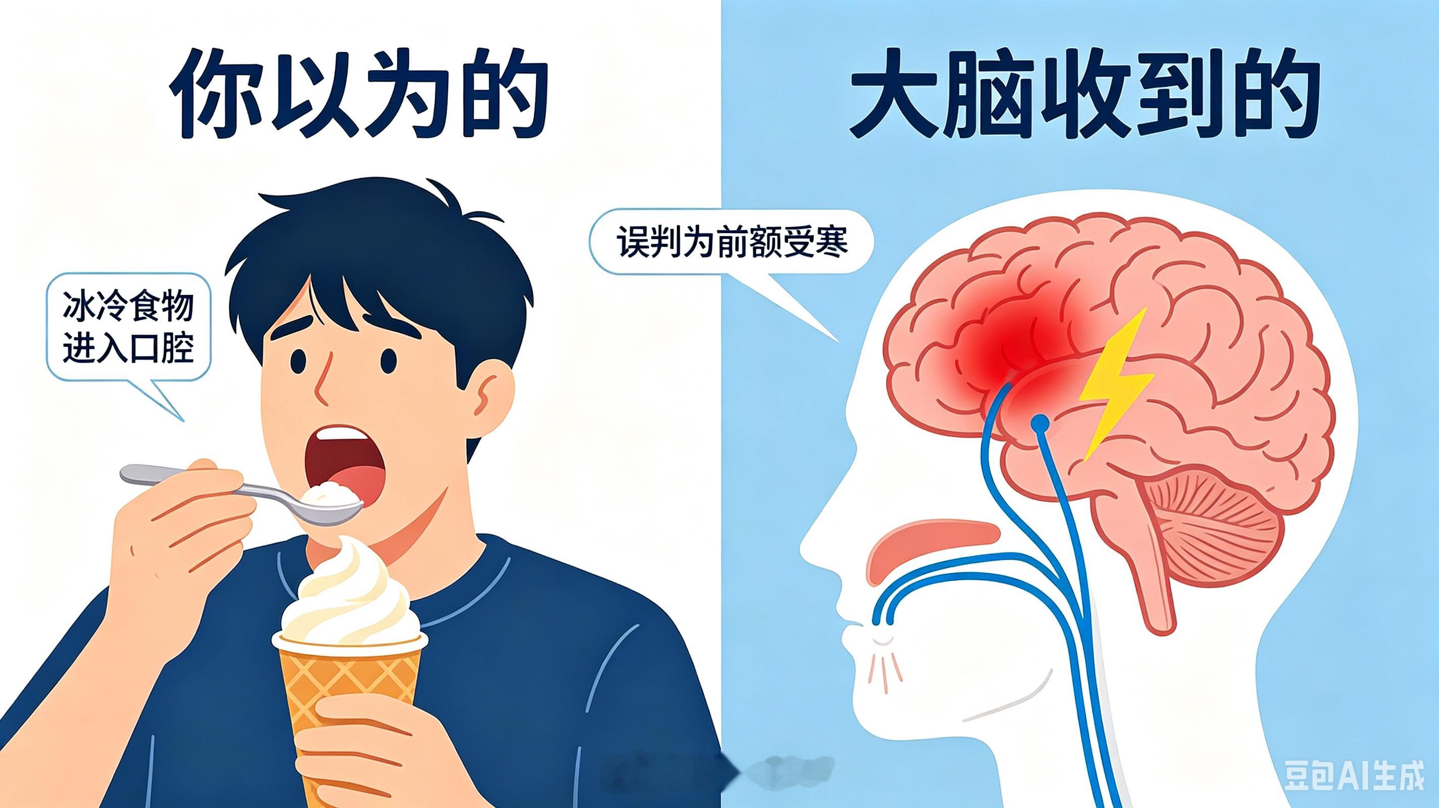 吃冰淇淋吃到头痛，不是因为大脑被“冻住了”，而是一场神经系统的定位乌龙。当冰冷食
