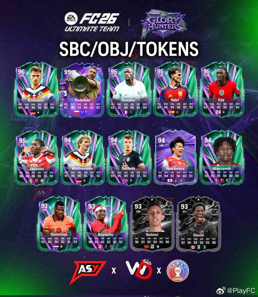 本周末活动将会推出的目标任务、SBC和代币奖励球员。FC26