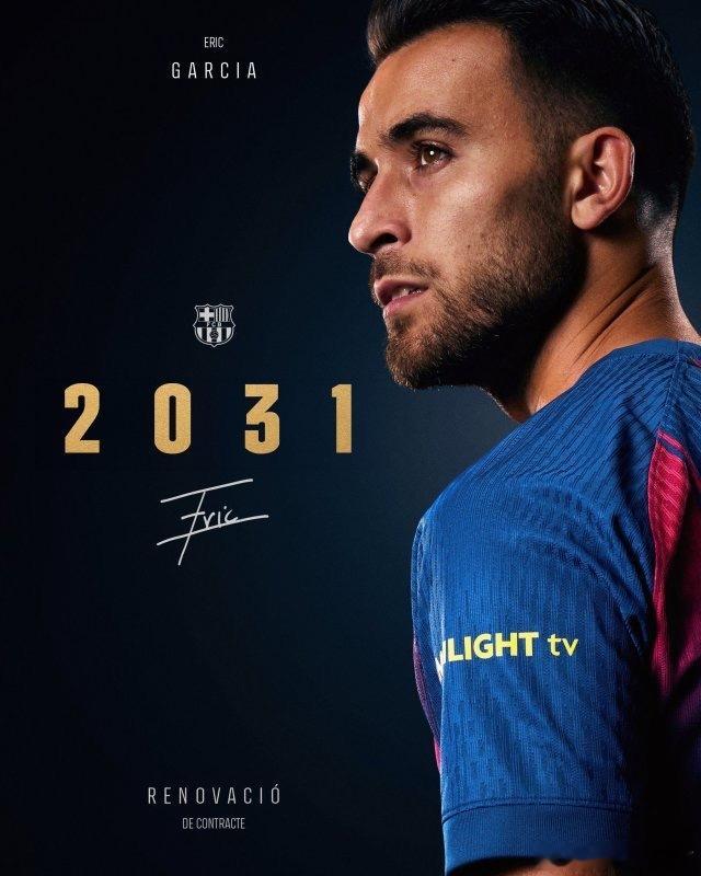 巴塞罗那发布官方公告，宣布与24岁西班牙中卫埃里克·加西亚续约至2031年夏。埃