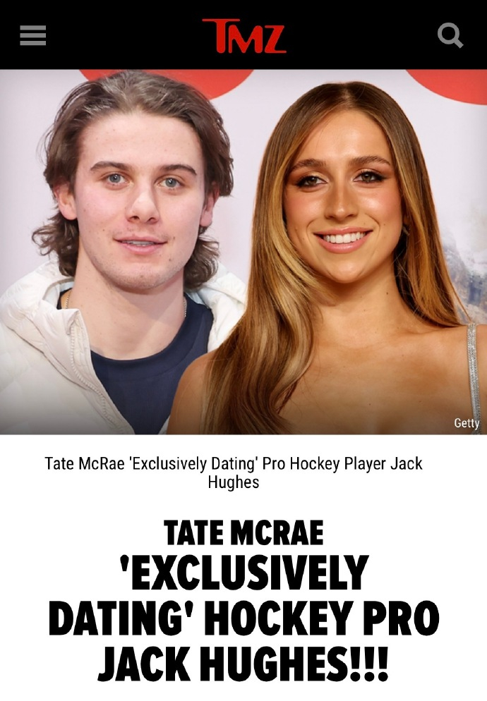 塔妹恋情 据多家外媒报道，塔妹Tate McRae正在与美国职业冰球运动员Jac