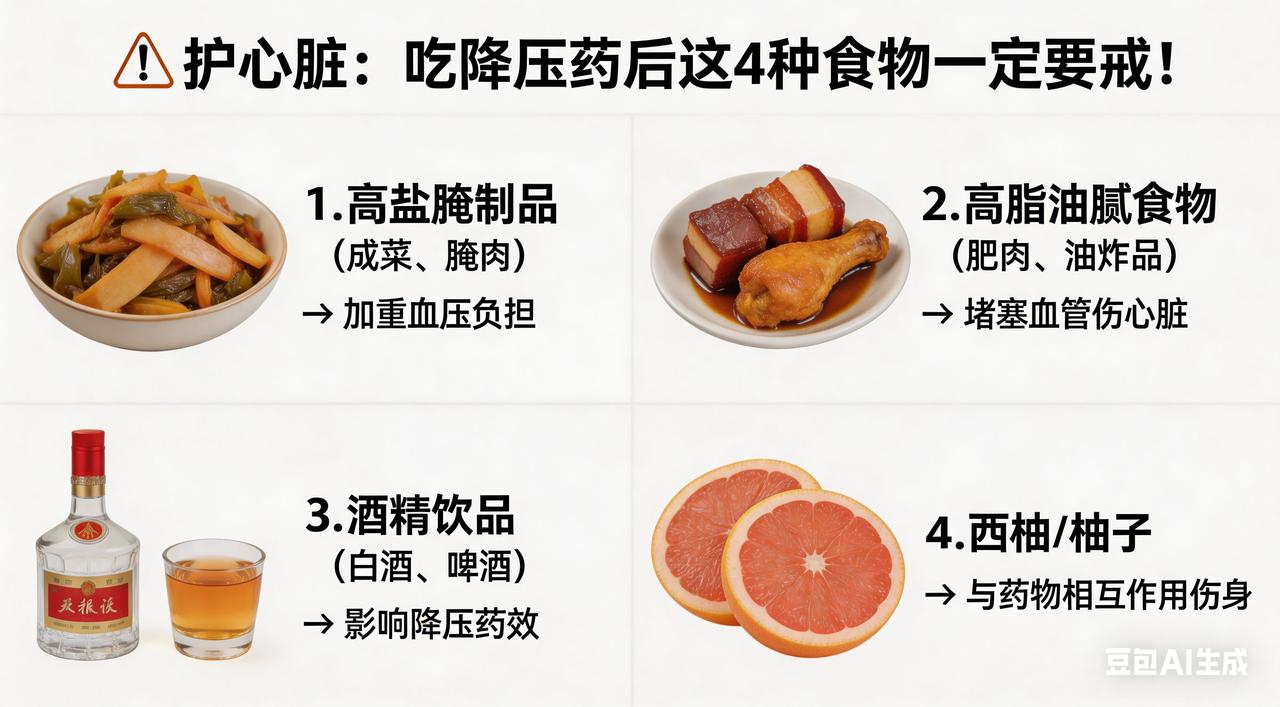 为了心脏健康，吃降压药后这4种食物一定要戒！

惊！吃上降压药后，这4种食物竟是