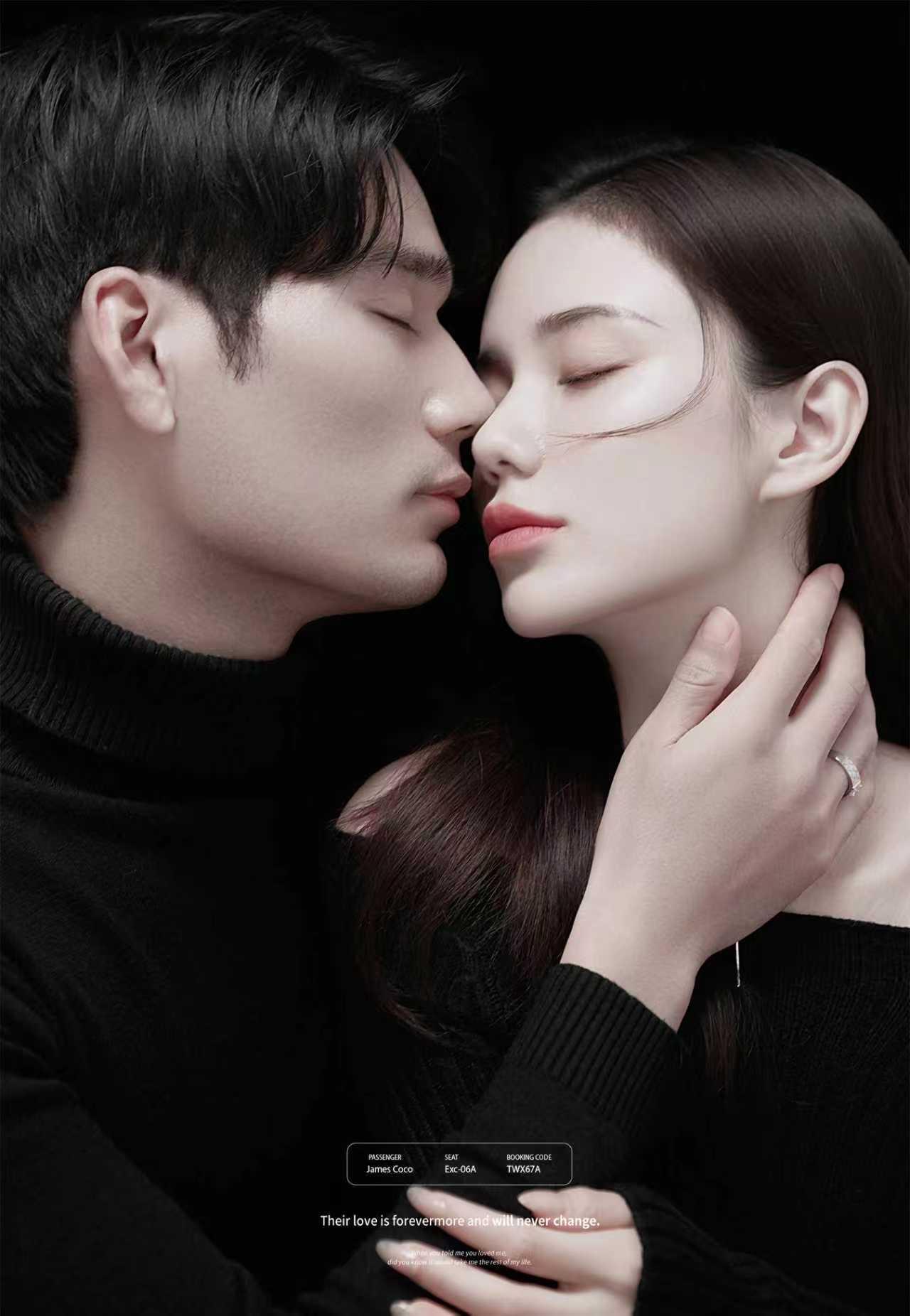 卸掉所有繁复，只剩眼神和光影在说话。🖤🤍 这组情侣肖像写真，没有白纱、没有鲜