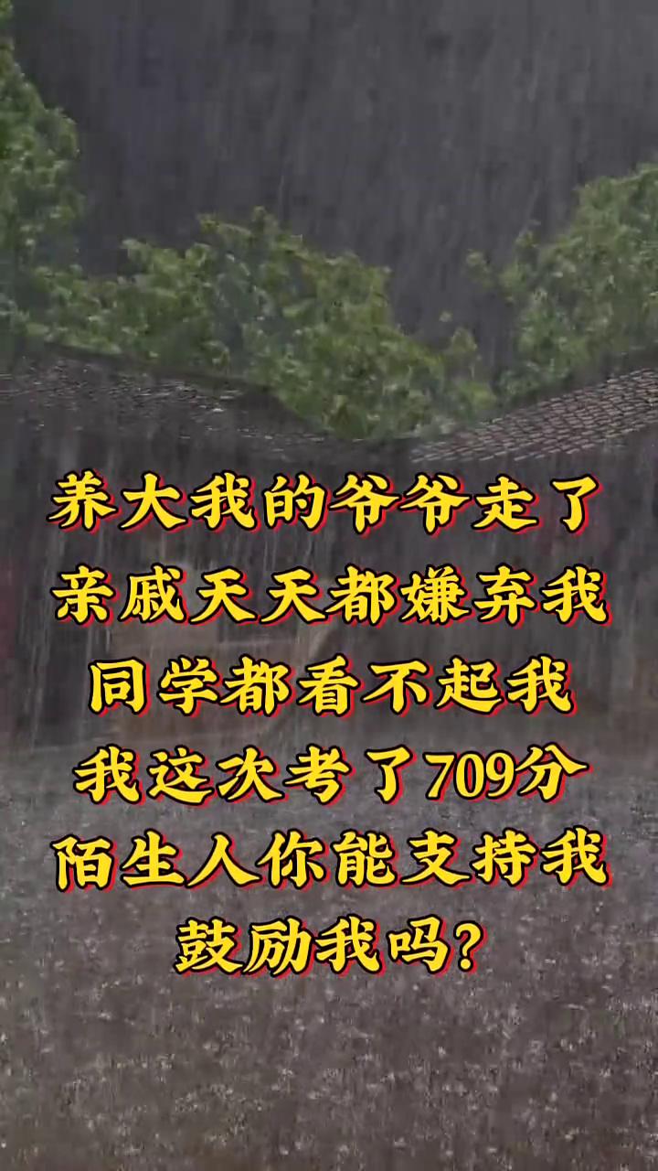 养大我的爷爷走了，亲戚天天都嫌弃我，同学都看不起我。我这次考了709分，陌生人你