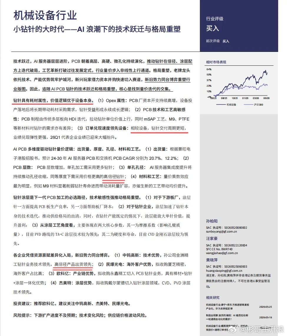 再call钻针！除了碳化钨管制导致日本企业订单外流，还有逻辑如下。钻针是AI P