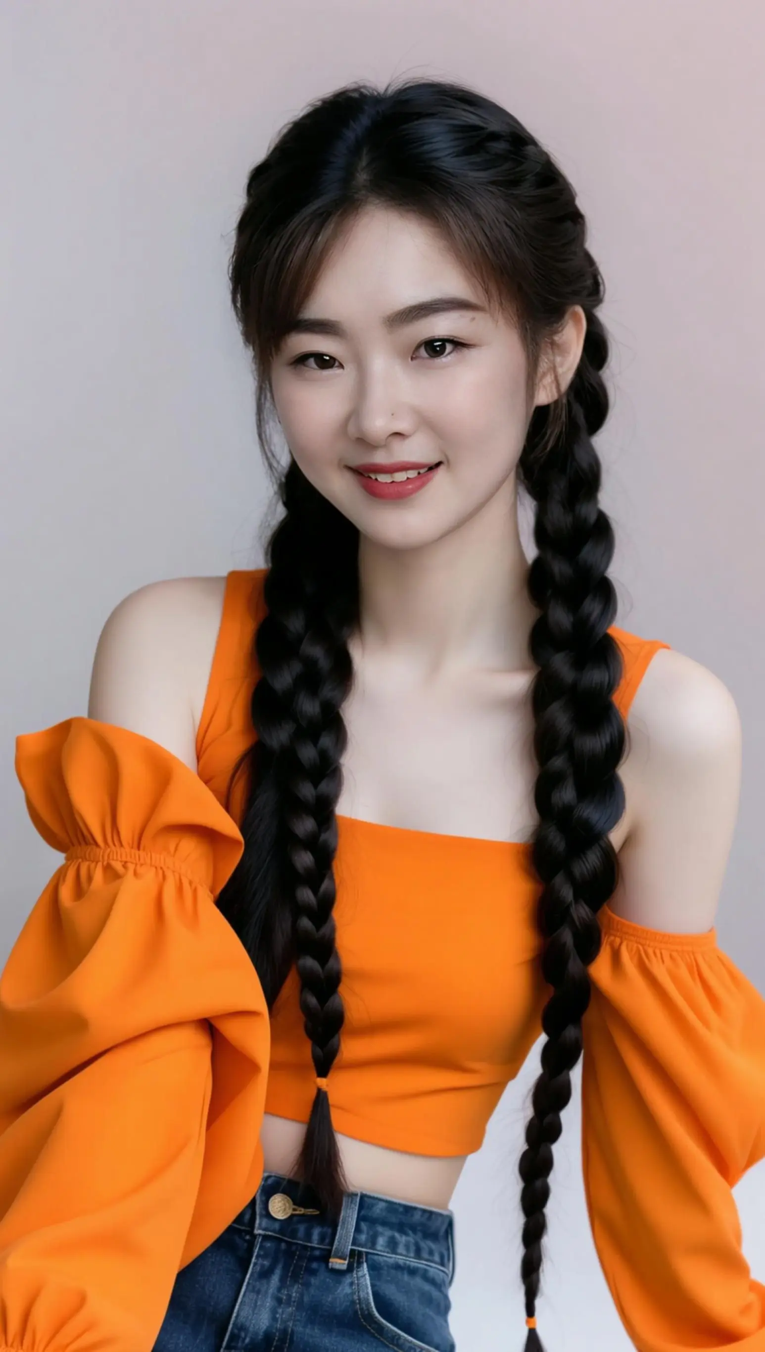 AI双辫甜照 ai创作 清新自然型风格 甜美状容 清纯微笑写真