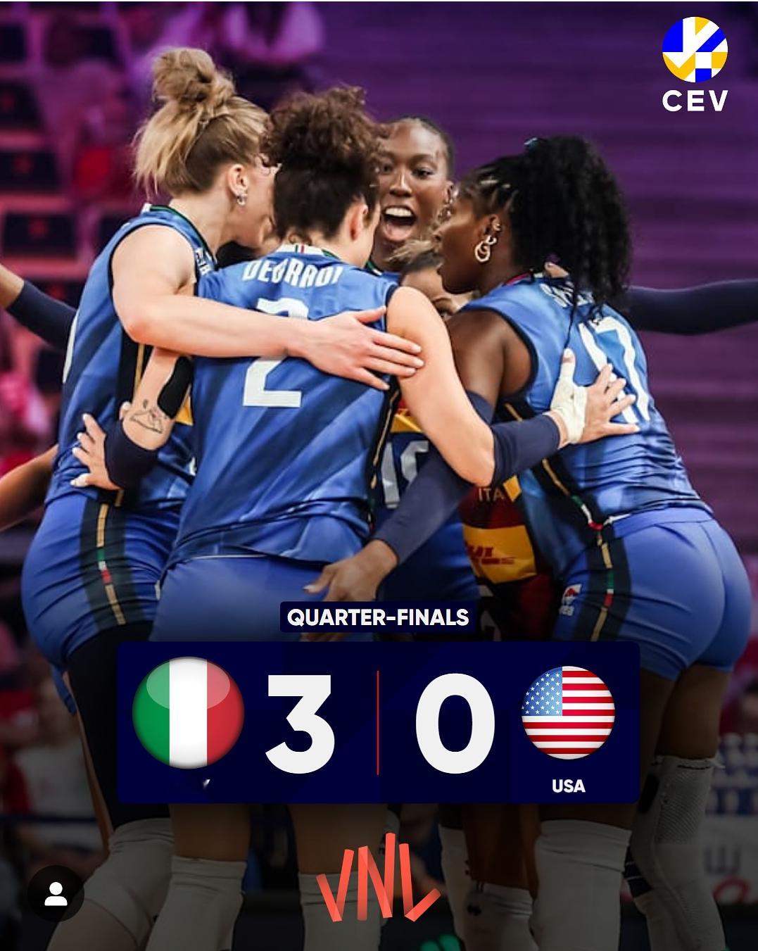 意大利🇮🇹3比0美国🇺🇸，晋级四强！意大利埃格努20分、安特罗波娃9分、