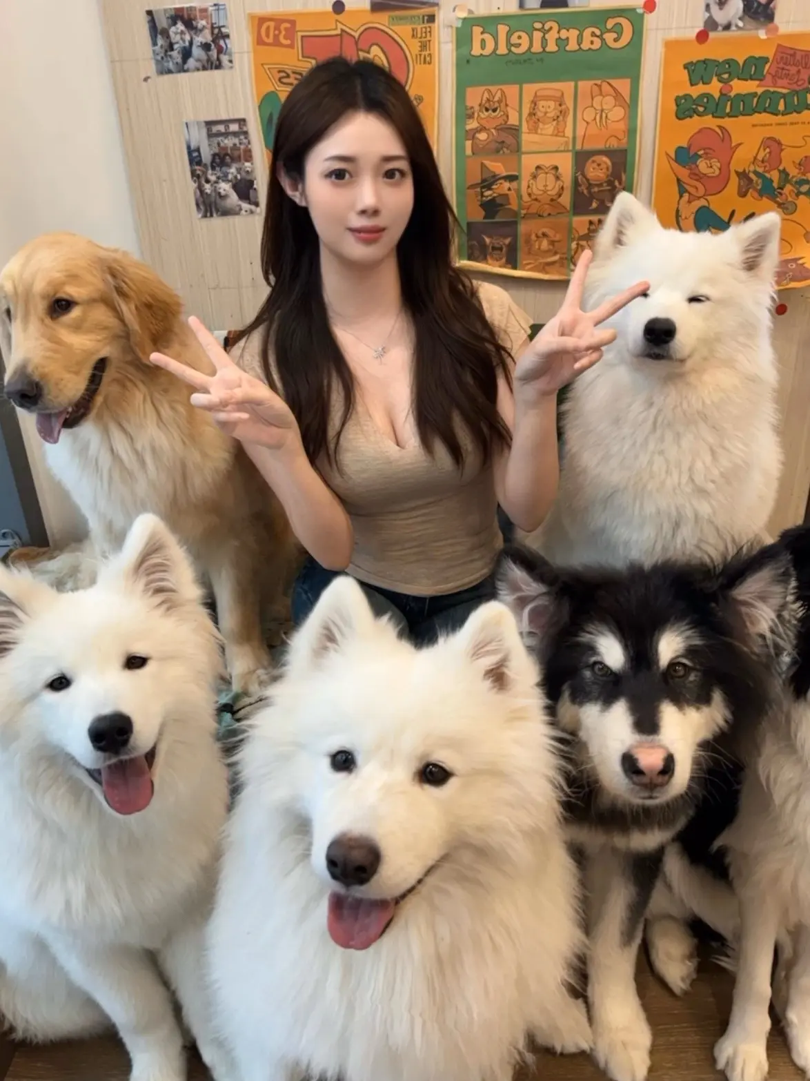 体验被六只舔狗包围的感觉。
