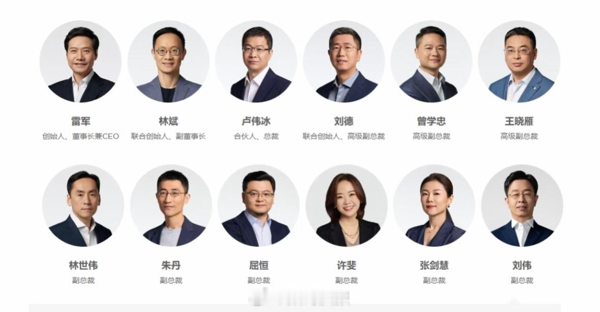 最新小米高管团队成员 ​​​