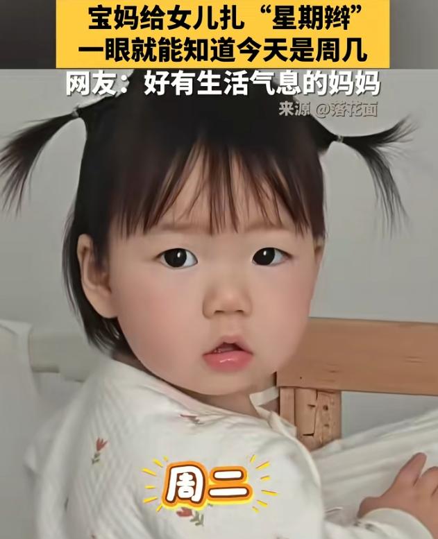 “上新华社了！”黑龙江，一位聪明的妈妈给女儿扎“星期辫”，周一1根，周二2根，以